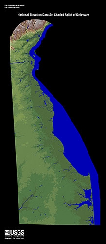 National Elevation Dataset (NED) Shaded Relief Map of Delaware