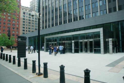 color photo of main entrance to 26 Federal Plaza (Jacob K. Javits Federal Building), New York City, 2010