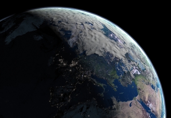 Europe at Night as Viewed from Space, 3D Computer Render