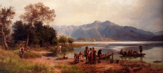 Eduard Carl Post.  A Mountain Lake, South-Germany.  Bottom of the Painting.