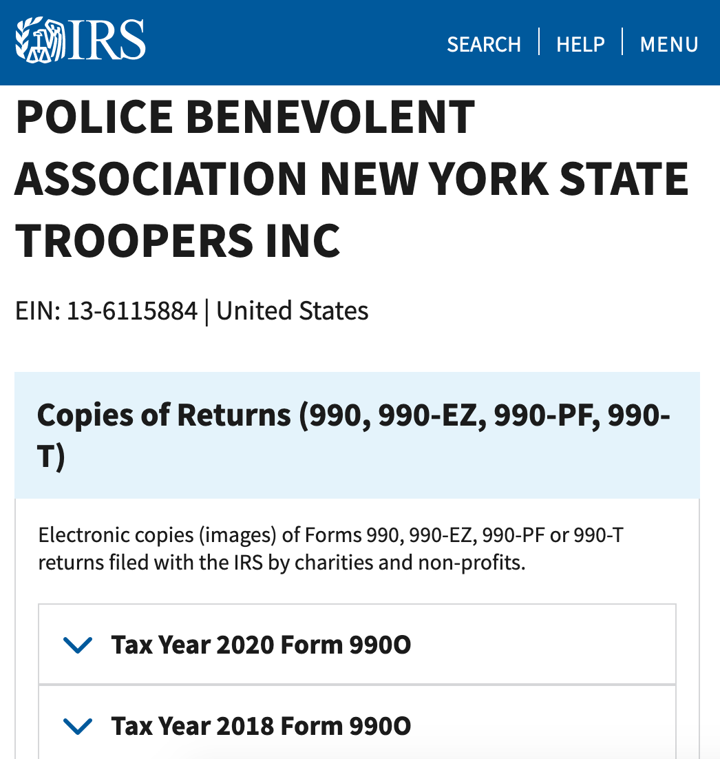 IRS web page to see TrooperPBA's 990s