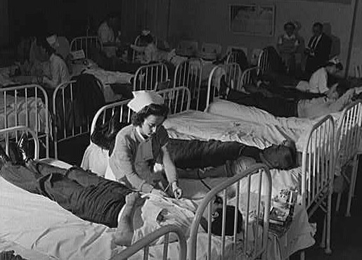 San Quentin State Prison prisoners contributing blood during WW II