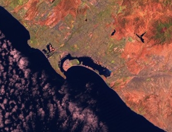 San Diego harbor satellite thermal color photo