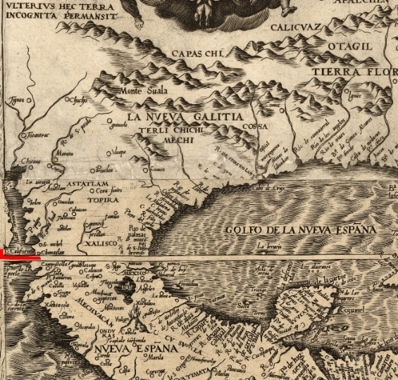Part of Diego Gutierrez's 1562 map, 'Americae ...', showing California