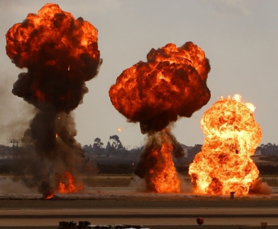 Bombs in ground display at Miramar Air show, San Diego, CA
